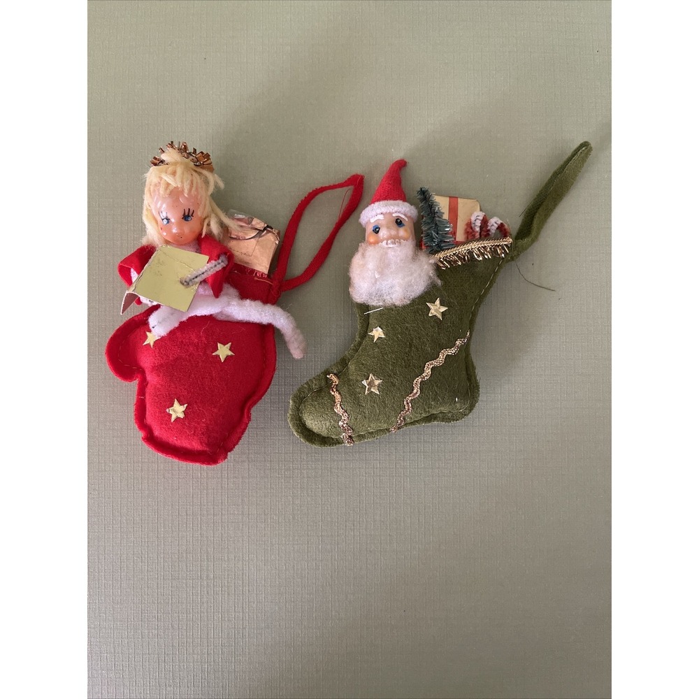 Vintage Midcentury Christmas Ornaments Rubber Face Angel Santa Stocking AS‎ IS